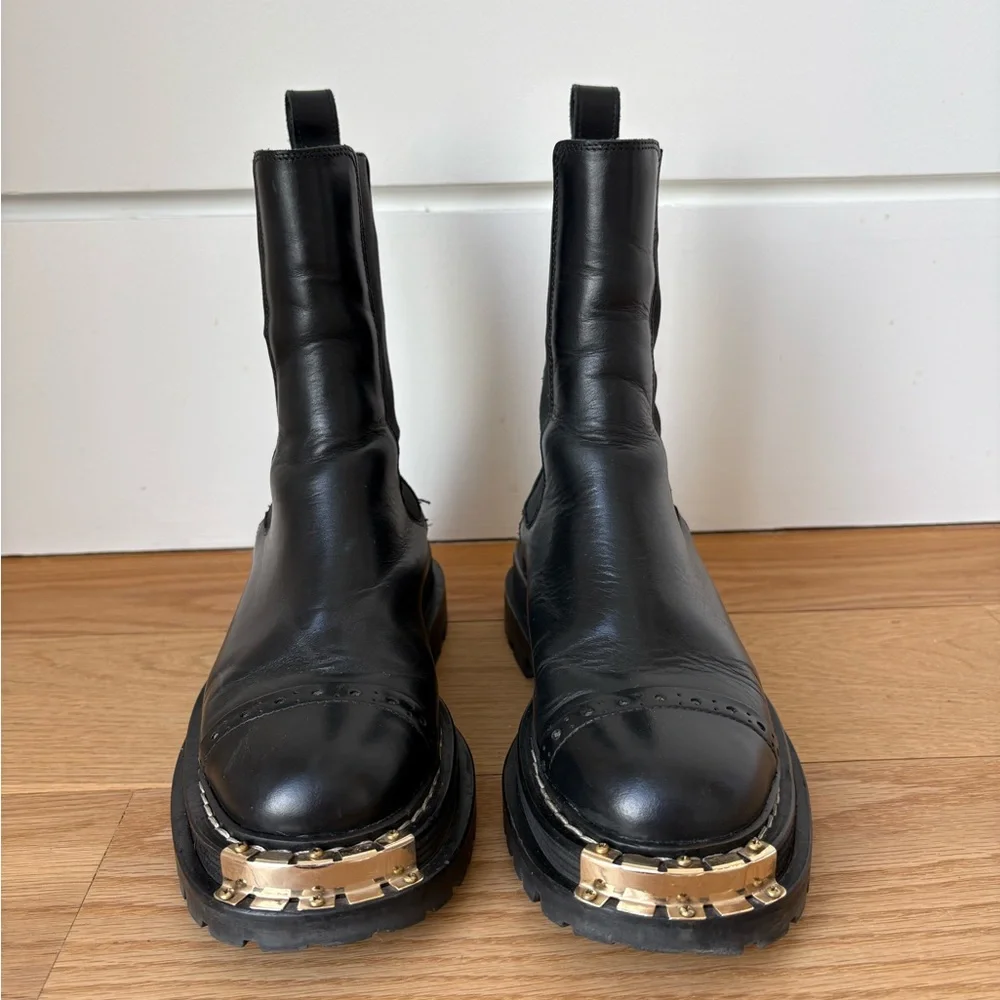 Sandro Black Leather Ankle Boots with Gold Accents - Picture 6 of 8